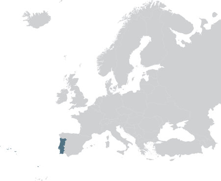 vector illustration of Blue Map of Portugal within gray map of European continentのイラスト素材