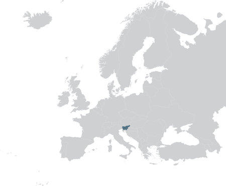 vector illustration of Blue Map of Slovenia within gray map of European continentのイラスト素材