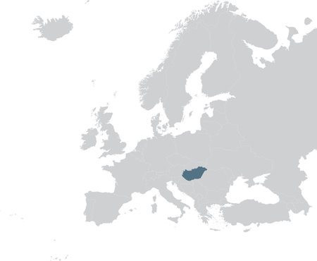 vector illustration of Blue Map of Hungary within gray map of European continentのイラスト素材