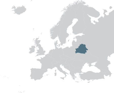 vector illustration of Blue Map of Belarus within gray map of European continentのイラスト素材