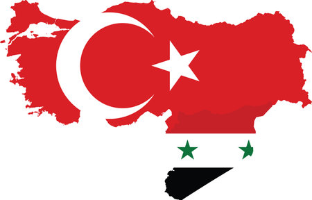 vector illustration of Map of Turkey and Syria with national flagのイラスト素材