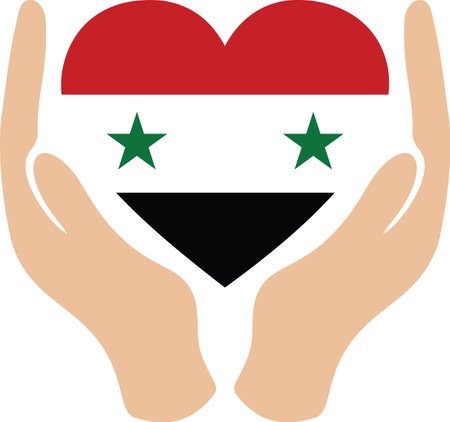 vector illustration of Hands holding a heart with a flag of Syriaのイラスト素材