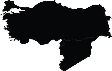 vector illustration of Black Map of Turkey and Syriaのイラスト素材