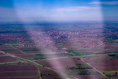 Flying above city in Vojvodinaの写真素材