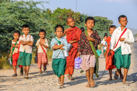 Children go by The School - Myanmarのeditorial素材