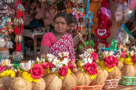 Saleswoman on The Chamundi Hills - Mysoreのeditorial素材