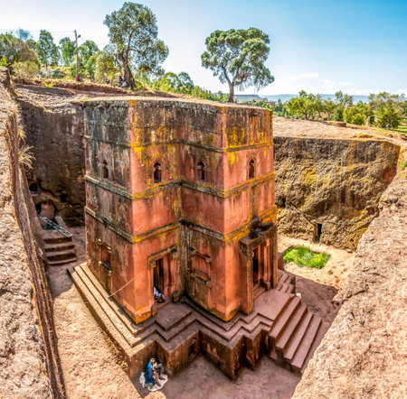 LALIBELA, ETHIOPIA - MARCH 22,2014 - The Church of St  George  Bete Giyorgis  is one of eleven monolithic churches in Lalibela, a city in the Amhara Region of Ethiopia  のeditorial素材