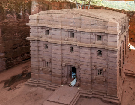 LALIBELA, ETHIOPIA - MARCH 22,2014 - The Church of Emanuel  Bete Emanuel  is one of eleven monolithic churches in Lalibela, a city in the Amhara Region of Ethiopia  のeditorial素材