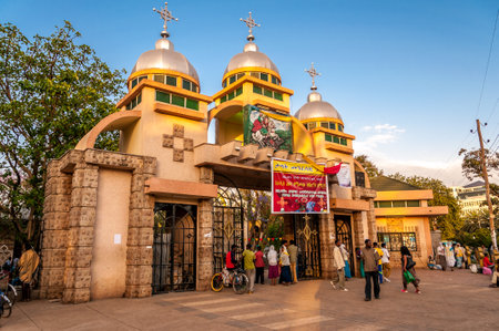 BAHIR DAR, ETHIOPIA - MARCH 22,2014 - St  George church in Bahir Dar  Bahir Dar is one of the leading tourist destinations in Ethiopia, with a variety of attractions in the nearby Lake Tana and Blue Nile river のeditorial素材