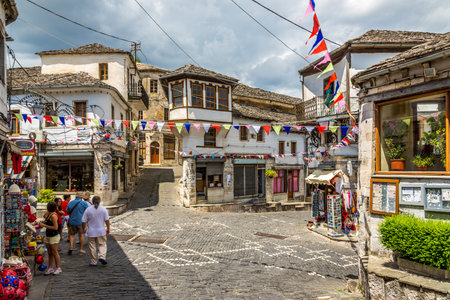 GJIROKASTER,ALBANIA - JULY 31,2014 - In the streets of  Gjirokaster  Gjirokaster is situated in a valley between the Gjere mountains and the Drino River のeditorial素材