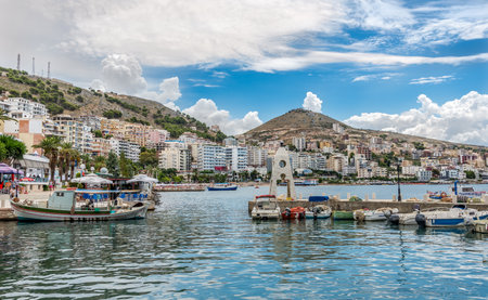 SARANDA,ALBANIA - AUGUST 1,2014 - View at the Saranda city  Saranda is one of the most important tourist attractions of the Albanian Riviera のeditorial素材