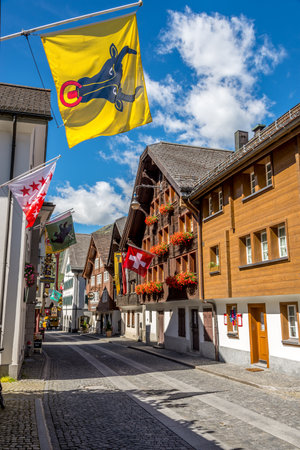 ANDERMATT,SWITZERLAND - AUGUST 28,2014 - In the streets of Andermatt. Andermatt is a municipality in the canton of Uri in Switzerland.のeditorial素材