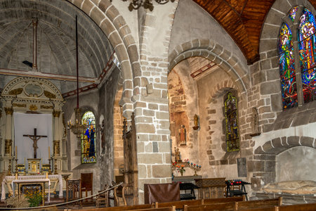 MONT SAINT-MICHEL, FRANCE - AUGUST 24,2014 - Inside church of Mont Saint-Michele.The island has held strategic fortifications since ancient times, and since the eighth century has been the seat of the monastery from which it draws its name.のeditorial素材
