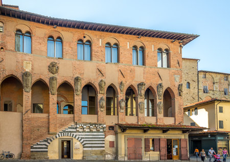 PISTOIA,ITALY - SEPTEMBER 14,2014 - Buildings in Piazza Duomo in Pistoia. Pistoia is a typical Italian medieval city, and it attracts many tourists, especially in the summer.のeditorial素材