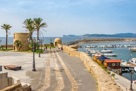 ALGHERO,ITALY - SEPTEMBER 18,2014 - Watchtowers on the city walls in Alghero.Due to its strategic...