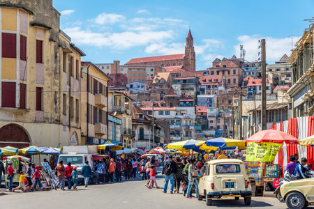 ANTANANARIVO,MADAGASCAR - AUGUST 08,2015 - In the streets of Antananarivo. Antananarivo is the capital and largest city in Madagascar.のeditorial素材