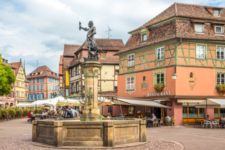 COLMAR,FRANCE - AUGUST 28,2015 - In the Old Town of Colmar. Colmar was founded in the 9th century.Through Colmar running the Lauch river.のeditorial素材