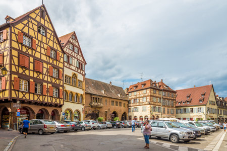 COLMAR,FRANCE - AUGUST 28,2015 - Timbered houses in the streets of Colmar city.Colmar was founded in the 9th century.のeditorial素材