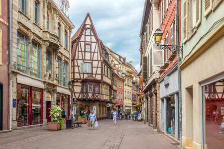 COLMAR,FRANCE - AUGUST 28,2015 - Timbered houses in the streets of Colmar city.Colmar was founded in the 9th century.のeditorial素材