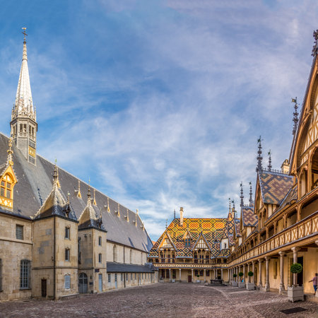 BEAUNE,FRANCE - AUGUST 28,2015 - The Hospices de Beaune is a former charitable almshouse in Beaune. It was founded in 1443 by Nicolas Rolin, chancellor of Burgundy, as a hospital for the poor.のeditorial素材
