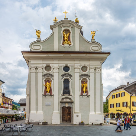 SAN CANDIDO,ITALY - SEPTEMBER 3,2015 - Church San Michele in San Candido. San Candido is located in the Puster Valley on the Drava River, about 80 kilometres northeast of Bolzano.のeditorial素材