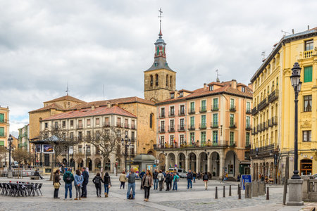 SEGOVIA,SPAIN - APRIL 22,2016 - Square Plaza Mayor of Segovia. Segovia is a city in the autonomous region of Castile and Leon in Spain.のeditorial素材
