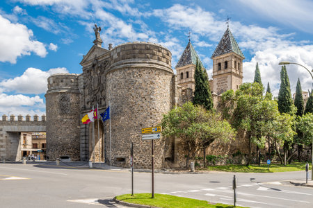 TOLEDO,SPAIN - APRIL 23,2016 - Gate of Alfonso VI (Puerta de Alfonso VI) in Toledo. .Toledo is a municipality located in central Spain.のeditorial素材