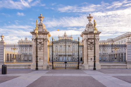 MADRID,SPAIN - APRIL 25,2016 - Gate to Royal Palace of Madrid .The Royal Palace (Palacio Real) is the official residence of the Spanish Royal Family at the city of Madrid, but is only used for state ceremonies.のeditorial素材