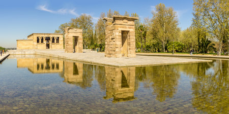 MADRID,SPAIN - APRIL 25,2016 - Panoramic view at the Temple of Debod. Temple of Debod is an ancient Egyptian temple which was dismantled and rebuilt in Madrid.のeditorial素材