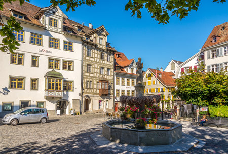 ST.GALLEN,SWITZERLAND - AUGUST 26,2016 - Decorated Houses in the streets of St.Gallen. St.Gallen is situated in the northeastern part of Switzerland.のeditorial素材