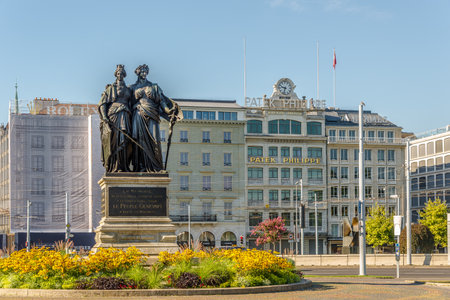 GENEVA,SWITZERLAND - AUGUST 27,2016 - National Monument in English Garden of Geneva. Geneva is a global city, a financial center, and worldwide center for diplomacy.のeditorial素材