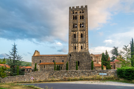 Codalet, FRANCE - AUGUST 29.2016 - The Saint Michel de Cuxa Abbey in Codalet. Codalet is a commune in the PyrÃ©nÃ©es-Orientales department in southern France.のeditorial素材