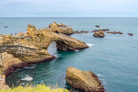 BIARRITZ,FRANCE - AUGUST 31,2016 - View at the Rocher de la Vierge in Biarritz. Biarritz is a city on the Bay of Biscay, on the Atlantic coast in the Pyrenees-Atlantic department.のeditorial素材