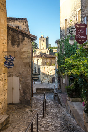 SAINT EMILION,FRANCE - SEPTEMBER 1,2016 - In the streets of Saint Emilion - Tower of Roy. Saint Emilion is a commune in the Gironde department in southwestern France.のeditorial素材