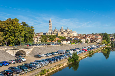 PERIGEUX,FRANCE - SEPTEMBER 1,2016 - View at the Perigeux city with cathedral of Saint Front. Perigeux is a commune in the Dordogne department in Southwestern France.のeditorial素材