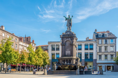 CLERMONT FERRAND,FRANCE - SEPTEMBER 1,2016 - Fountain with statue of Urbain II at Victoire place in Clermont Ferrand. Clermont Ferrand is a city and commune in the Auvergne region of France.のeditorial素材