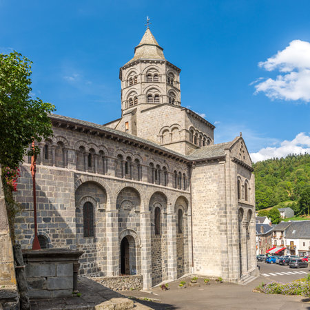 ORCIVAL,FRANCE - SEPTEMBER 1,2016 - Basilica of Notre Dame All About Mary in Orcival. Orcival is a commune in the Puy-de-Dome department in Auvergne in central France.のeditorial素材