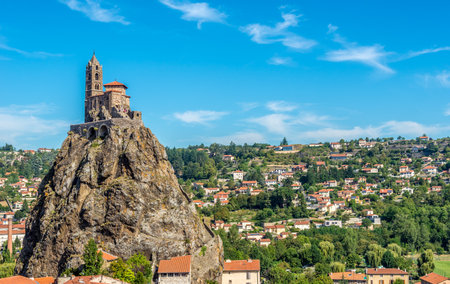 LE PUY EN VELAY,FRANCE - SEPTEMBER 2,2016 - View at the Chapel Saint Michel d Aiguilhe near Le Puy en Velay. Le Puy en Velay is a commune in the Haute Loire department in south-central France near the Loire river.のeditorial素材