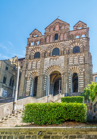 Facade of the Cathedral of Notre Dame de Puy in Le Puy en Velayの写真素材