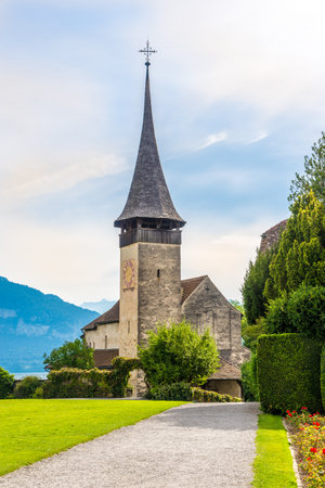 View at the castle church in Spiez ,Switzerlandのeditorial素材
