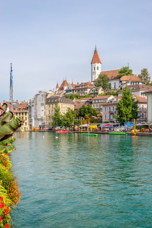 THUN,SWITZERLAND - SEPTEMBER 3,2016 - View at Thun Town with Aare river. Thun is a town and a municipality in the administrative district of Thun in the canton of Bern in Switzerland.のeditorial素材