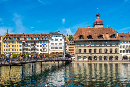 LUZERN,SWITZERLAND - SEPTEMBER 3,2016 - View at the City hall in Luzern. Luzern is a city in central Switzerland.のeditorial素材