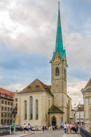 ZURICH,SWITZERLAND - SEPTEMBER 3,2016 - View at the Fraumunster church in Zurich. Zurich is the largest city in Switzerland.のeditorial素材