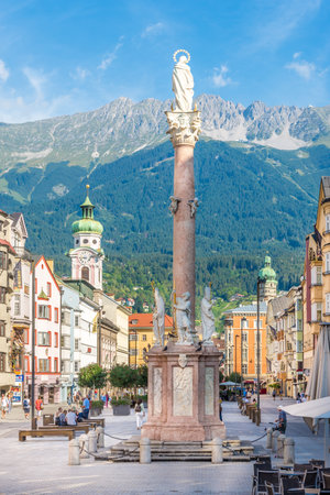 INNSBRUCK,AUSTRIA - SEPTEMBER 4,2016 - View at the Town square of Innsbruck. Innsbruck is the capital city of Tyrol in western Austria. It is located in the Inn valley.のeditorial素材