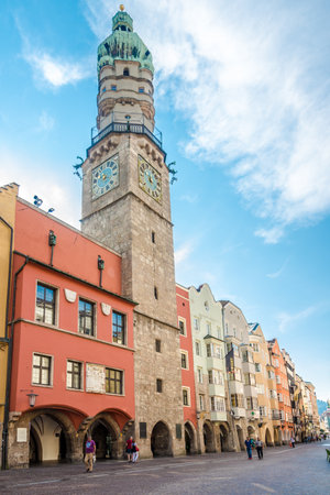 INNSBRUCK,AUSTRIA - SEPTEMBER 4,2016 - Town tower of Innsbruck. Innsbruck is the capital city of Tyrol in western Austria. It is located in the Inn valley.のeditorial素材