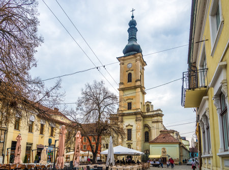 CLUJ-NAPOCA, ROMANIA - MARCH 20,2017 - Franziskan church of Cluj - Napoca. Cluj-Napoca is located in the central part of Transylvania.のeditorial素材