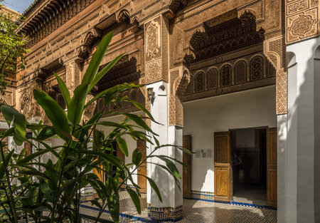 MARRAKESH, MOROCCO - APRIL 1,2017 - Decorated buildings of the Bahia palace in Marrakesh. Marrakesh is the fourth largest city in the Morocco.のeditorial素材