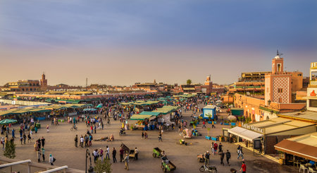 MARRAKESH, MOROCCO - APRIL 1,2017 - Evening at the Jemaa el-Fnaa square in Marrakesh medina. The Jemaa el-Fnaa is one of the best-known squares in Africa.のeditorial素材