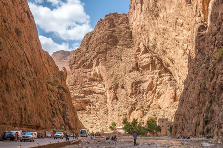 TODGHA GORGE, MOROCCO - APRIL 3,2017 - Todgha Gorge - Canyon in Atlas mountains of Morocco. Todgha Gorge is a canyon in the eastern part of the High Atlas Mountains in Moroccoのeditorial素材