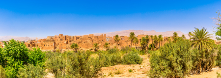Panoramic view at the buildings of old Kasbah in Tinghir (Tinerhir) Oasis in Moroccoの写真素材